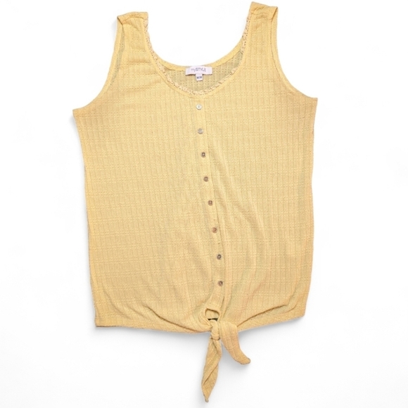 MyStyle | Buttery Yellow Faux Buttondown Sleeveless Top - Picture 2 of 9